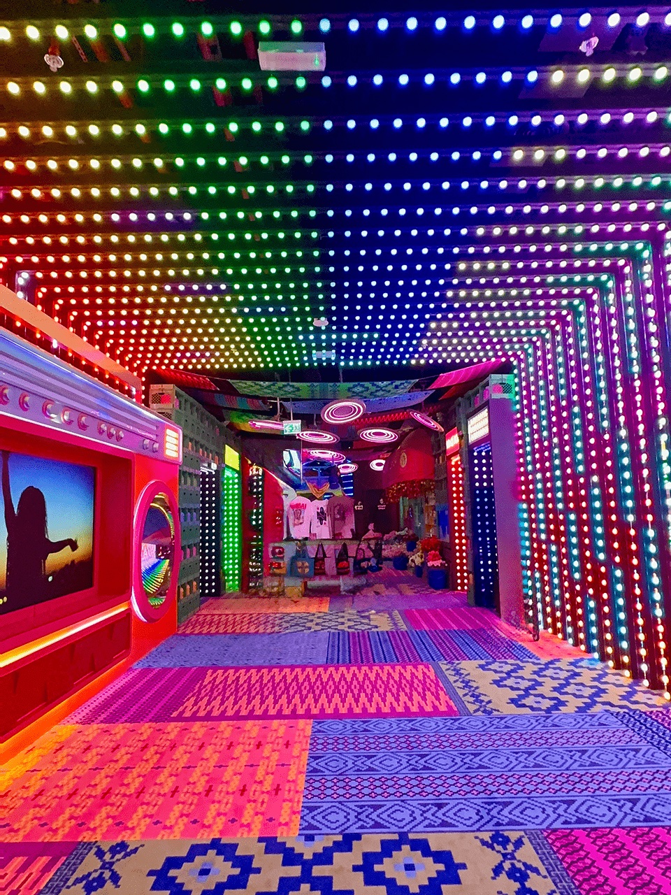 Rainbow pixel tunnel with thousands of colour-changing LED dots
